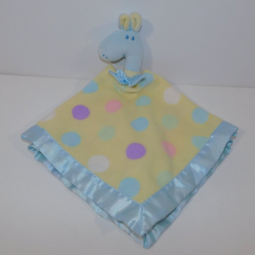 Blankets & Beyond Giraffe Security Blanket Blue Yellow Polka Dot Baby lovey nunu